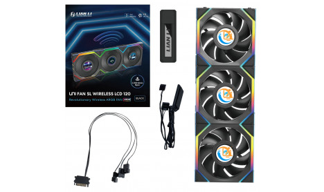 LIAN LI UNI FAN SL WIRELESS LCD 120 RGB TRIPLE PACK BLACK
