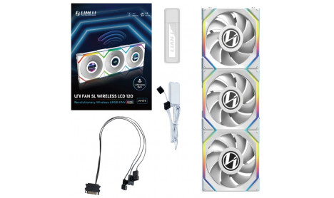 LIAN LI UNI FAN SL WIRELESS LCD 120 RGB TRIPLE PACK WHITE