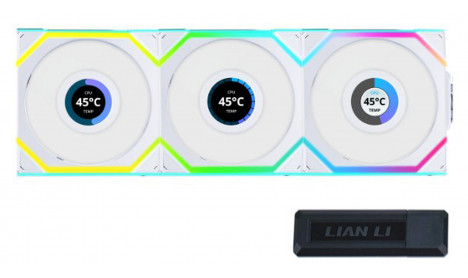 LIAN LI UNI FAN SL WIRELESS LCD 120 RGB TRIPLE PACK WHITE