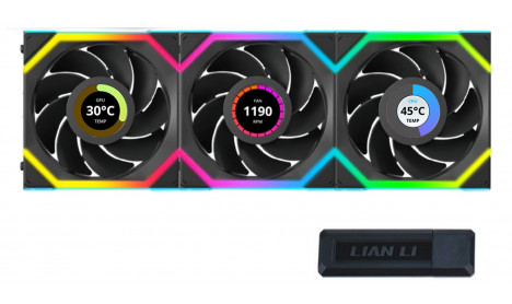 LIAN LI UNI FAN SL WIRELESS LCD 120 RGB TRIPLE PACK BLACK