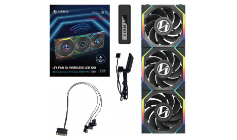 LIAN LI UNI FAN SL WIRELESS LCD 120 RGB TRIPLE PACK BLACK - REVERSE