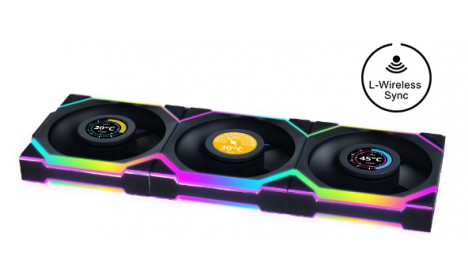 LIAN LI UNI FAN SL WIRELESS LCD 120 RGB TRIPLE PACK BLACK