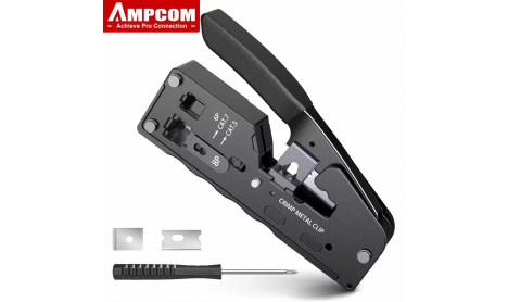 AMPCOM RJ45 CRIMPER CAT7 CRIMPING TOOL WITH WIRE STRIPPER CUTTER