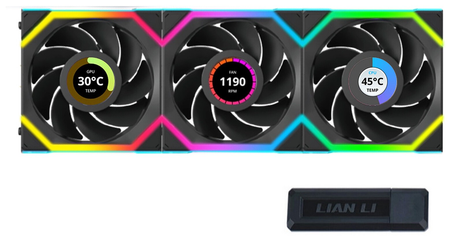 Lan Li Rgb Fans LIAN LI UNI FAN SL WIRELESS LCD 120 RGB TRIPLE PACK WHITE - REVERSE