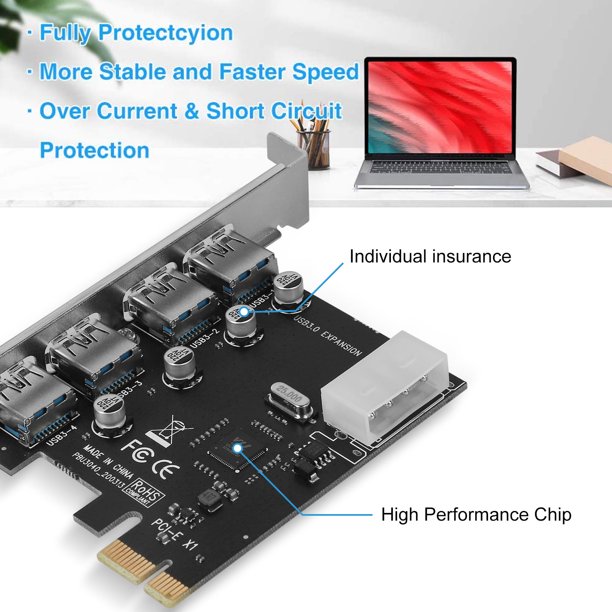 4-PORT USB 3.0 PCI-E CONTROLLER CARD, SUPER FAST 5GBPS