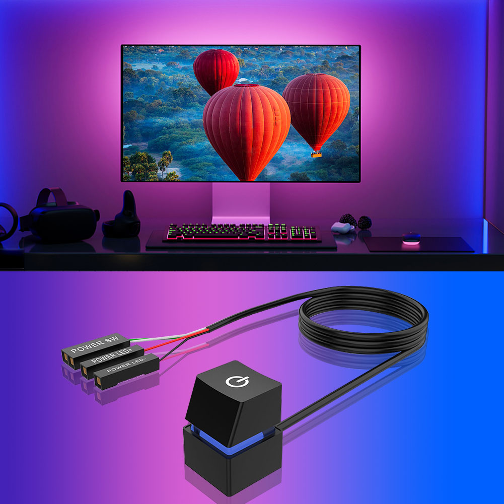 POWER ON/OFF SWITCH BUTTON GREEN LIGHT - BLACK